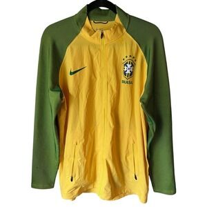 Nike Brazil CBF Soccer Anthem Track Jacket Mens Large Yellow Green Dri-FIT Zip